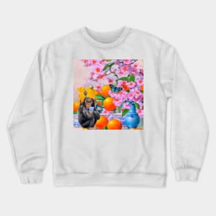 Chinoiserie monkey and oranges Crewneck Sweatshirt